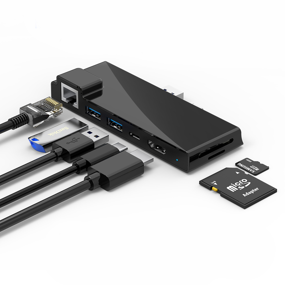 Surface D'accueil Hub USB 3.1 Type C 7 in1 USB-C Moyeu avec 4k HDMI multifonction Carte lecteur Adaptateur Pour Surface pro7