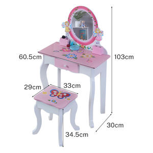 Juego de <span class=keywords><strong>tocador</strong></span> de madera rosa personalizado al por mayor para <span class=keywords><strong>niñas</strong></span> con espejo y taburete para dormitorio infantil - Product Image 4