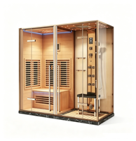 Salle de sauna à vapeur moderne en bois massif pour intérieur, avec douche à séparation humide/sèche et panneau de commande informatique, pour maison et villa