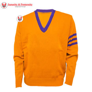 Pull tricoté à col en V et manches longues en coton de qualité Omega, personnalisable avec logo brodé, pour l'université (vente en gros) - Product Image 1