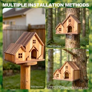 Cross-border wooden outdoor <b>hanging</b> birdhouse, solid wood bird nest, villa-style <b>garden</b> <b>hanging</b> bird feeder, wooden birdhouse - Product Image 2
