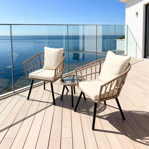 Conjunto de Sillones de Ratán para Todo Clima con Cojines Suaves, Mesa Redonda de Vidrio, Diseños Personalizables, Muebles de Exterior para Balcón y Jardín - Product Image 2