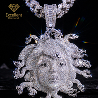 Collana Hip Hop con Pendente a Testa di Medusa in Argento Sterling 925 e Moissanite Lucida Personalizzata per Uomo, Ideale per Concerti e Feste