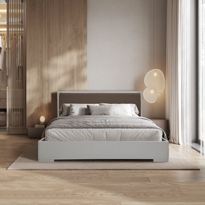 Cama doble con contenedor MOD. LEDD CLOUD ASH Y CUERO ECOLÓGICO - Product Image 1