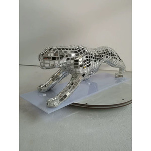 Sculpture de léopard en mosaïque de miroir personnalisée, statue d'animal en résine, ornement, décoration intérieure - Product Image 2