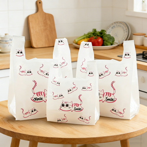 Sacs en plastique HDPE durables à soufflets latéraux, type T-shirt, avec poignée, pour courses, snacks, fruits <span class=keywords><strong>et</strong></span> plats à emporter, emballage robuste refermable - Product Image 5