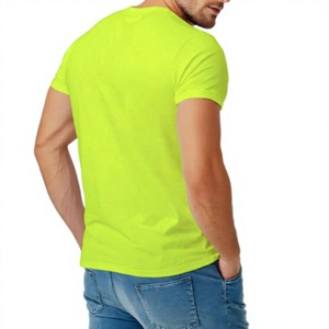 Camiseta de Manga Corta Verde Neón para Hombre, Cuello Redondo, Estilo Casual, Corte Regular, Color Sólido, Tejido de Punto, Ideal para el Verano - Product Image 4
