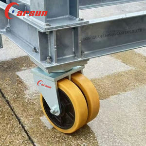 10T Extra Schwere Industrielle Schwenkrolle 16 Zoll Doppelrad-Festrollen Stahl-Eisenkern Polyurethan Kugellager Gelb - Product Image 2