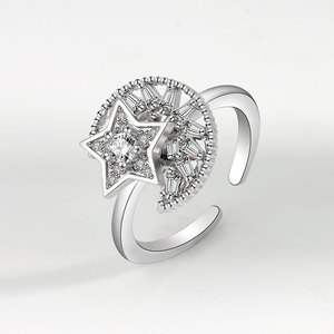 Moon and Star <strong>Diamond</strong> S925 Sterling Silver Jewelry Adjustable Fidget <strong>Spinner</strong> <strong>Ring</strong> Anxiety Relief <strong>Ring</strong> - Product Image 2