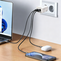 Cargador de Pared USB-C GaN de 65W, 2 Puertos Tipo-C + 1 Puerto USB, PD 3.0, QC2.0/QC3.0, OCP, SCP, OTP, a Prueba de Fuego, para Laptop, Teléfono Móvil, Auriculares, UE