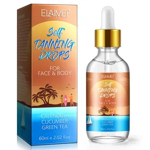 ELAIMEI 60ml Natural Self Tanning Drops Private Label Organic Moisturizing Sunless Face Body Tanner Serum Oil Self Tanning Drops