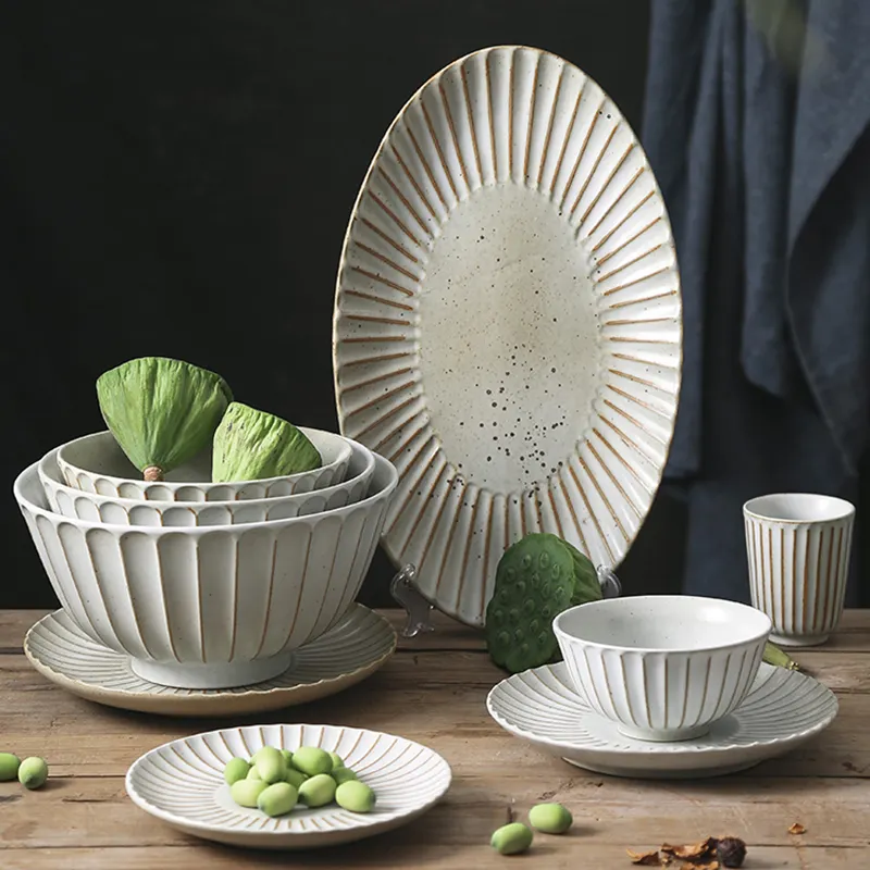 EKA Colorful Dinning Plates Ceramic Tableware sets round crockery Fine Bone China Dinnerware Set