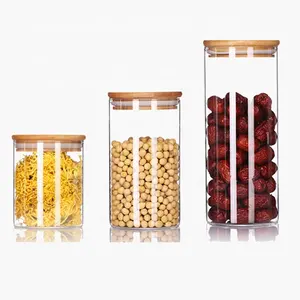 Stackable Kitchen Canisters Set Pack Of 3 Clear Glass Food Storage Jars Containers With Airtight Bamboo Lid For Candy Cookie