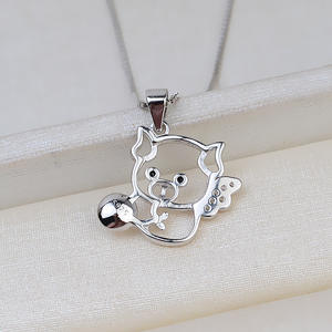 Colgante de Plata S925 con Diseño de Cerdo del Zodiaco Chino, Accesorio para Joyería DIY, 6-8 Perlas, Colgantes Finos con Forma de Cabello, Base Vacía, Número de Artículo 1943 - Product Image 4