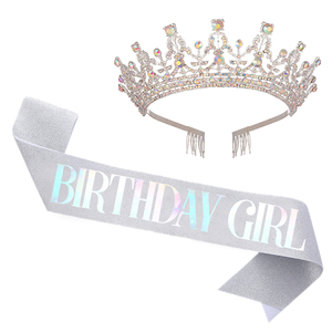 <strong>Birthday</strong> Tiara <strong>and</strong> <strong>Crown</strong> for Women <strong>Birthday</strong> <strong>Sash</strong> for Girls <strong>Birthday</strong> Decorations Set Rhinestone Headband Crystal Hair Accessories - Product Image 2