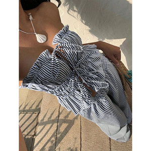 2 pezzi Casual senza colletto <span class=keywords><strong>corto</strong></span> senza maniche abito da <span class=keywords><strong>donna</strong></span> con cravatta-Top in vita arricciata e pantaloni a figura intera - Product Image 5