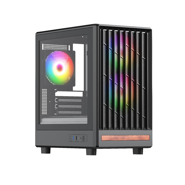 Best Selling High Quality Desktop Gaming Computer Pc Case Hd Usb3.0 Atx Computer Case With Wooden Design and Three Rainbow Fan