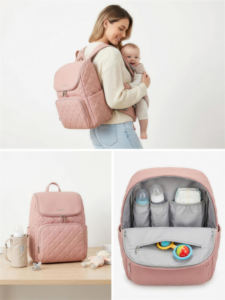 Bolsa de Pañales de Piel Sintética Personalizada OEM, Acolchada, Resistente al Agua, con Diseño Convertible y Artículos Esenciales para Mamá - Product Image 2