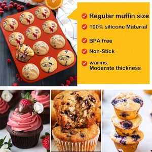 Food Grade <b>Silicone</b> Muffin Pan, 12-Cavity Round Non-Stick Cake Mold, Reusable <b>Baking</b> Tray for Cupcake, Muffin, DIY <b>Baking</b> Tools - Product Image 4