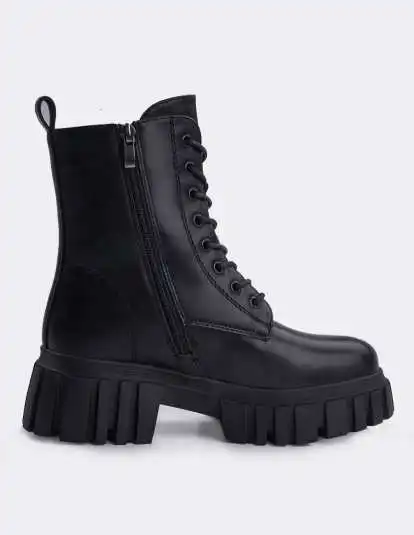 Bottes de COMBAT larges à lacets pour femmes-noir