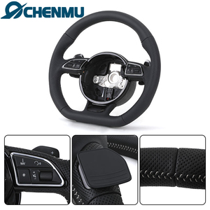 VENTE FLASH Volant sport en cuir à fond plat pour <span class=keywords><strong>Audi</strong></span> S6 S7 A4 A5 A6 A7 Q3 Q5 <span class=keywords><strong>A3</strong></span> S3 S8 R8, cuir perforé noir amélioré - Product Image 3