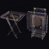 Table pliante en acrylique transparent de qualité supérieure avec bordure dorée, style arabe, petite table à manger, vente en gros d'usine pour la décoration intérieure du Moyen-Orient