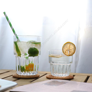 Vasos de Agua Apilables con Patrón Vertical SQ119, Vaso de Vidrio Transparente Simple para Té, Venta al Por Mayor - Product Image 3