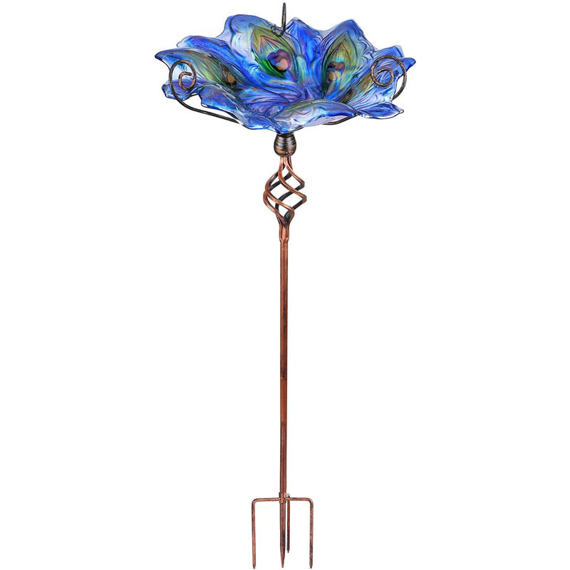 Outdoor Other Garden Decor Supplies Ornaments Glass Bird Bath Bird Feeder with Metal Stake