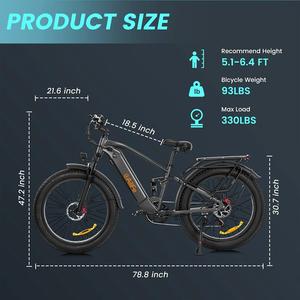 Vélo de montagne AILIFE X26B 26 pouces, moteur 1000W, batterie 48V 13Ah, freins à disque hydrauliques, 7 vitesses, gris foncé 15, 85N.m - Product Image 4