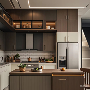 Armoire <span class=keywords><strong>de</strong></span> cuisine modulaire en acier inoxydable avec tiroirs, étagères et crédence pour appartement moderne et salle à manger - Product Image 2