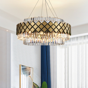 Lustre suspendu en cristal, design Art déco, disponible en gris argent et en jaune or, luminaire décoratif d'intérieur, idéal pour un salon, une cuisine ou une entrée - Product Image 1