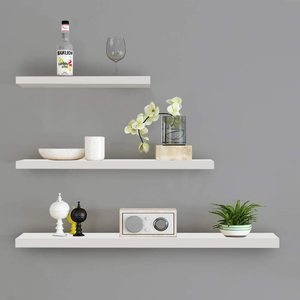 <strong>Floating</strong> <strong>Shelves</strong> White Wall Mounted,Wood Wall <strong>Shelves</strong> For Wall Display Set Of 3 <strong>Floating</strong> <strong>Shelves</strong> With Brackets,White - Product Image 4