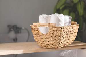 Cestas de almacenamiento de mimbre grandes de alta calidad con asas de madera, organizadores de almacenamiento de jacinto de agua tejido con asas para habitaciones - Product Image 5