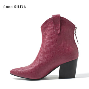 Coco Siliya Botines para mujer con punta puntiaguda y tacón grueso, suela de goma antideslizante a la moda - Product Image 4
