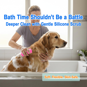 Soft Silicone <b>Pets</b> Dogs Hair Removal Triangle Three Sides Deep <b>Cleaning</b> <b>Bath</b> Brush Comb with Hanging Clasp - Product Image 5