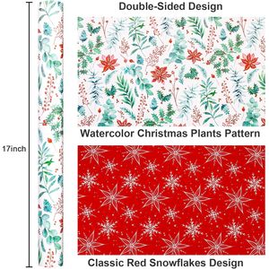 Christmas <b>Wrapping</b> <b>Paper</b> Roll 46.8 Square Feet Double Side Eco-Friendly Gift Craft <b>Paper</b> Floral Botanical Winter Green Pattern - Product Image 3