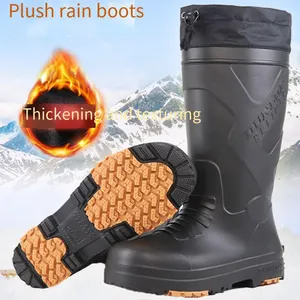 Botas de lluvia de terciopelo para hombre, botas impermeables de algodón, ligeras, antideslizantes, resistentes al desgaste, botas de nieve para hombre