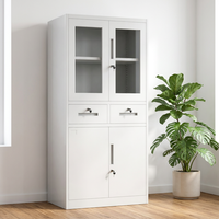 Armoire de classement industrielle en acier, meuble de rangement métallique pour bureau avec portes battantes et tiroirs verrouillables, blanc/gris