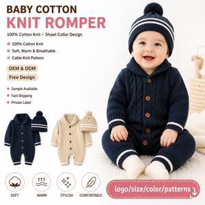 Ensemble barboteuse bébé en tricot 100 % coton à col châle, motif torsadé, combinaison <span class=keywords><strong>pull</strong></span> pour nourrisson, personnalisable - Product Image 1