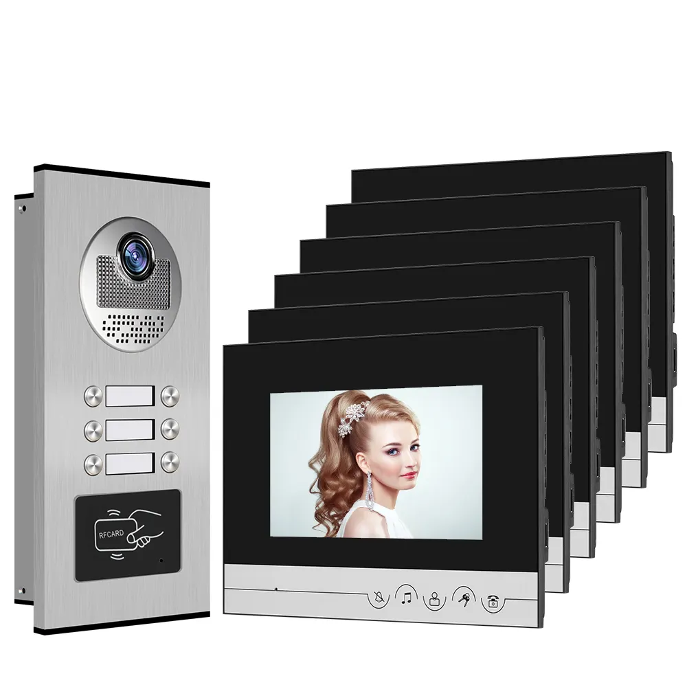 Multi Apartment Video Tür Telefon 6 Family Intercom System mit ID-Karte entsperren
