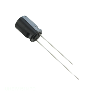 Condensador de canal del fabricante UHE1V151MPD 150 uF CAP ALUM 150UF 20% 35V RADIAL TH de montaje a través de orificio - Product Image 1