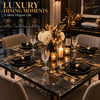 Ensemble de sets de table en or noir, options personnalisées, résistant à la chaleur, imperméable, anti-taches, facile à nettoyer, set de table pour restaurant
