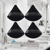 Houppette de maquillage noire triangulaire en coton floqué, douce et réutilisable avec sangle, accessoire cosmétique en stock