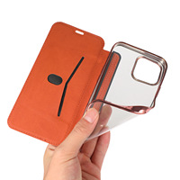 Dompet Kartu Lipat Kulit Polos untuk iPhone 17 Pro Max 16 15  Penutup Belakang Transparan Pelindung dengan Penyangga Kartu
