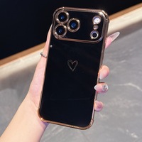 2025 mignon amour coeur plaqué or couverture de téléphone en TPU souple pour iPhone 17 16 15 14 13 Pro Max 14 16 Plus 17 Air étui antichoc