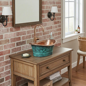 Vasque en cuivre vieilli, patine verte oxydée, style baignoire, lavabo de salle de bain fait main, lavabo en cuivre rustique de luxe - Product Image 2