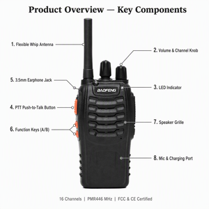 Usine OEM pour talkie-walkie rechargeable BF-88E PMR446, radio bidirectionnelle 16 canaux 0,5W avec fonction VOX et scan pour la sécurité des entrepôts et la logistique - Product Image 5