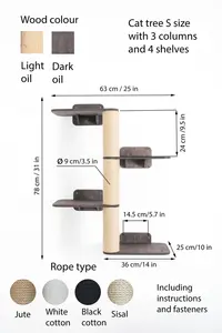 Unjunji moderno angolo di legno gatto albero sostenibile a parete torre del gatto con Sisal graffi e scaffali gatto parete mobili - Product Image 3