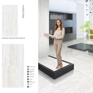 Carreaux de sol en porcelaine de marbre artificiel émaillée 3D en travertin romain Bianco poli 600x1200mm 60x120 PGVT résistant aux acides - Product Image 1