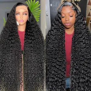 Grosir murah 13x4 wig penuh renda depan ketebalan 180% menutupi wig rambut manusia keriting lurus warna alami untuk wanita hitam